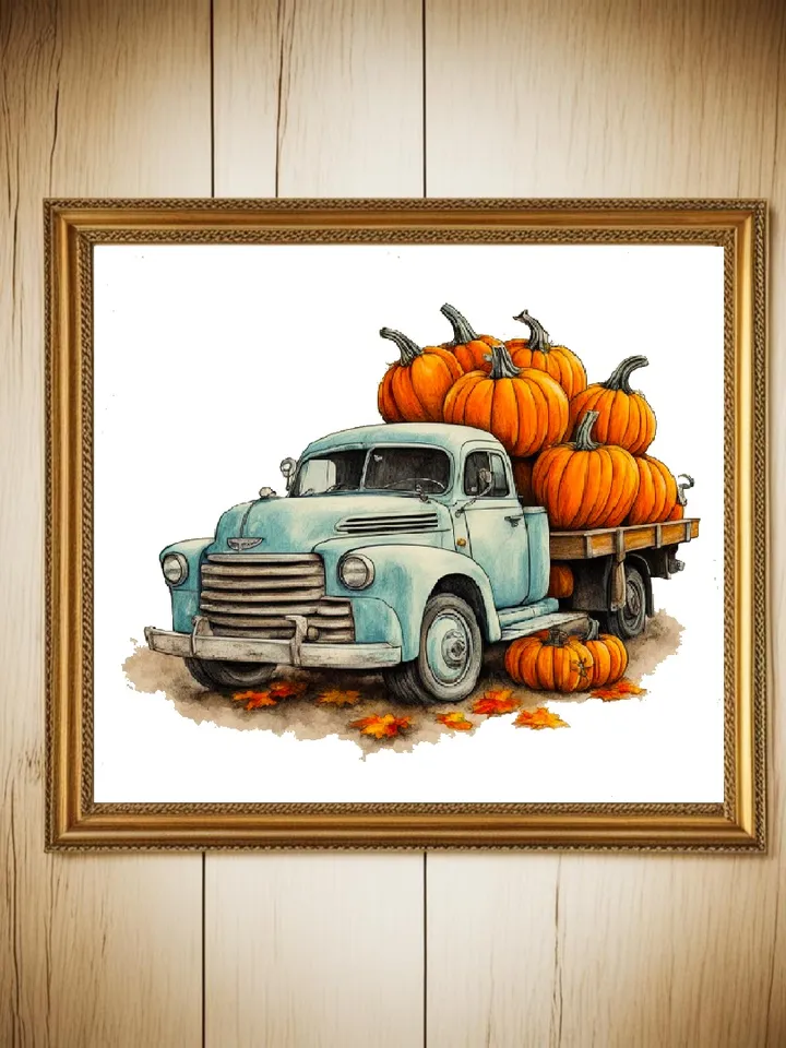 Set of 6 Pumpkin Truck Png Pumpkin Truck Sublimation Design Pick Up Car Png Autumn Trucks Printable Vintage Car Pumpkin Halloween Fall Truck