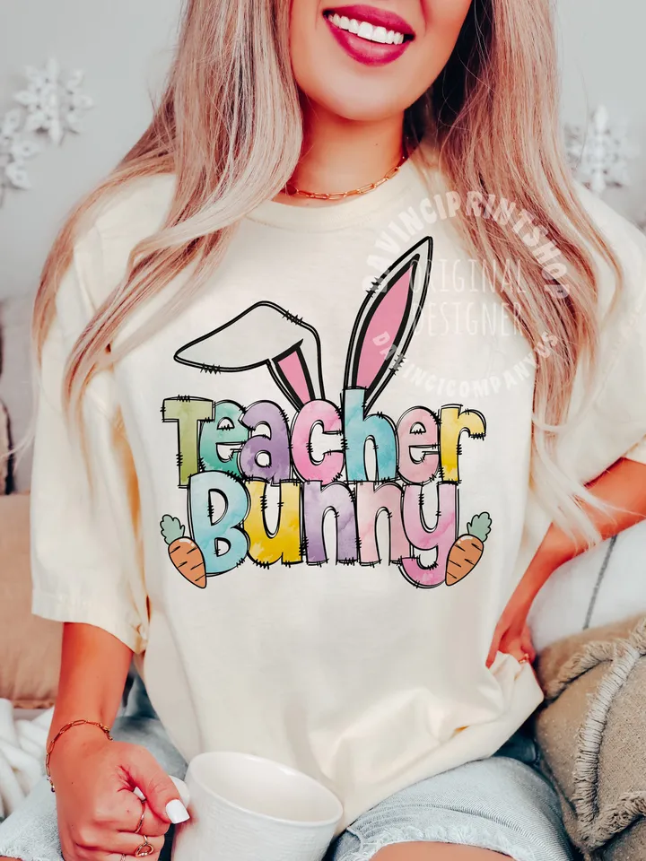 Easter Teacher bunny png sublimation design download, Easter Day png, Easter png, Easter Teacher png, sublimation designs download