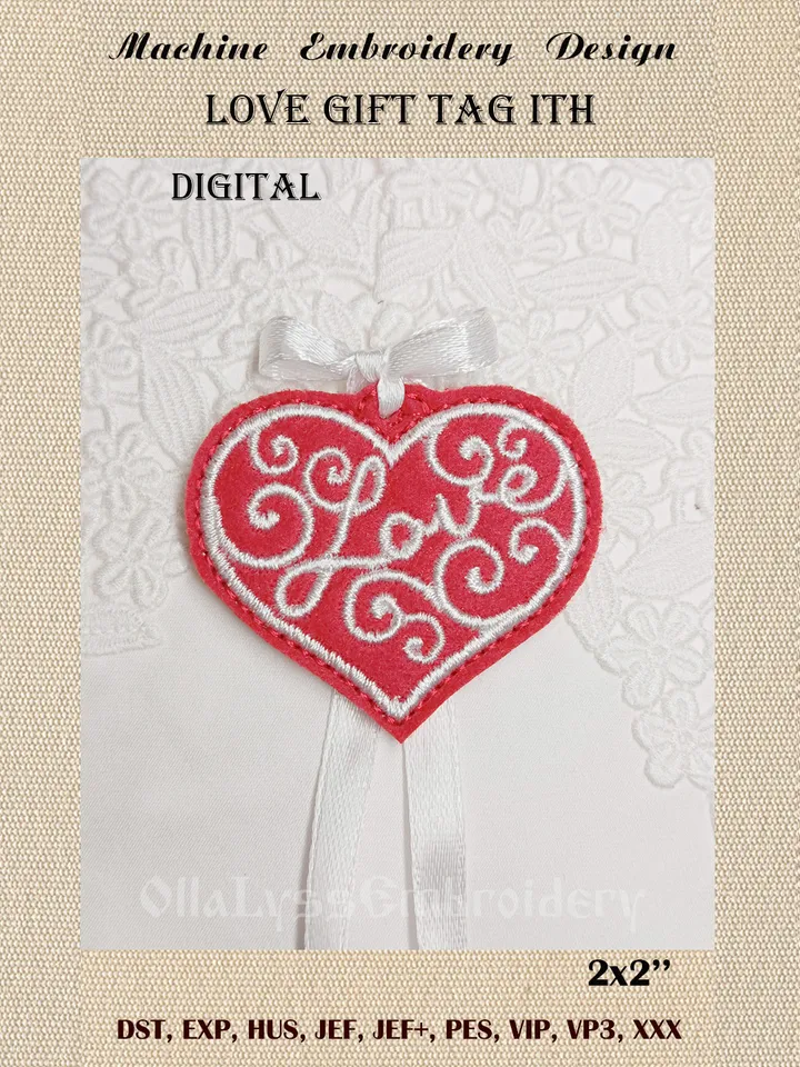 Love Gift Tag ITH machine embroidery design