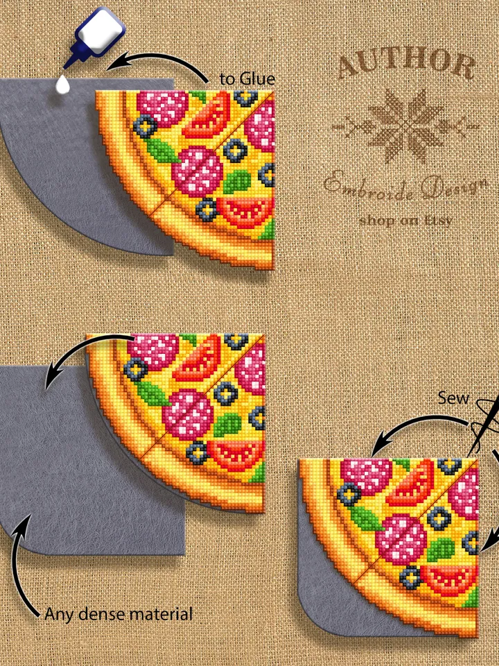 Corner bookmark cross stitch pattern PDF download Pizza cross stitch chart, Food bookmark digital PDF, Funny bookmark for beginner #B251