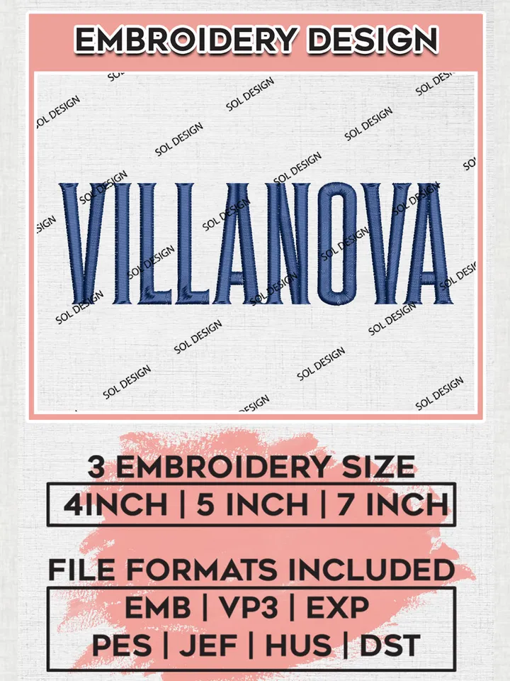 NCAA Villanova College Team Writing Logo Embroidery Design Files, NCAA Villanova Wildcats Machine Embroidery, NCAA Teams, 3 sizes, NCAA Machine embroidery designs, Digital Download