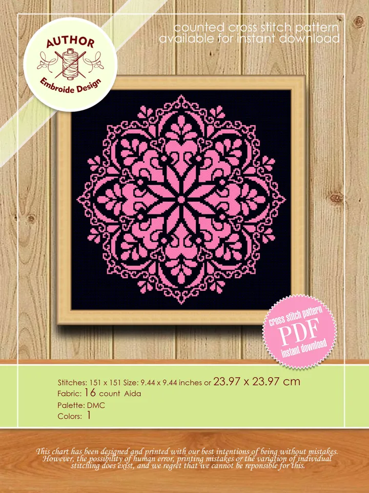 Mandala set cross stitch pattern download PDF, Floral ornament cross stitch chart, Mandala pattern digital, Easy monochrome embroidery #S44