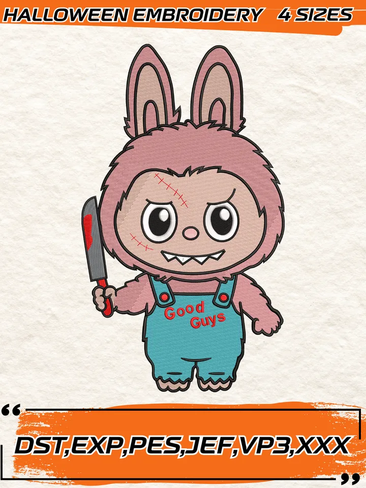 Labubu x Chucky Embroidery Design,Labubu Embroidery Design ,Machine Embroidery Design File,4 Sizes, Digital Download