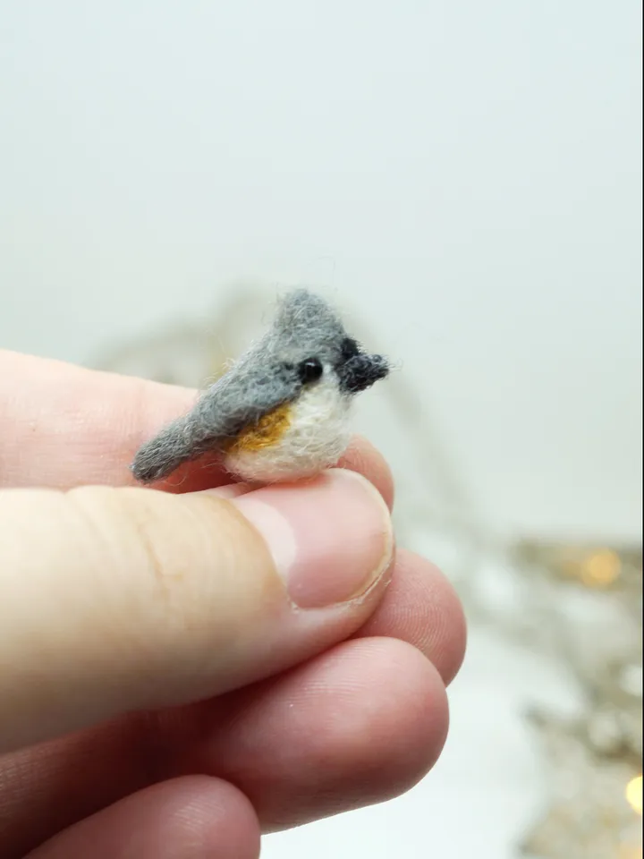 Tiny needle felted tufted titmouse, miniature bird, made to order