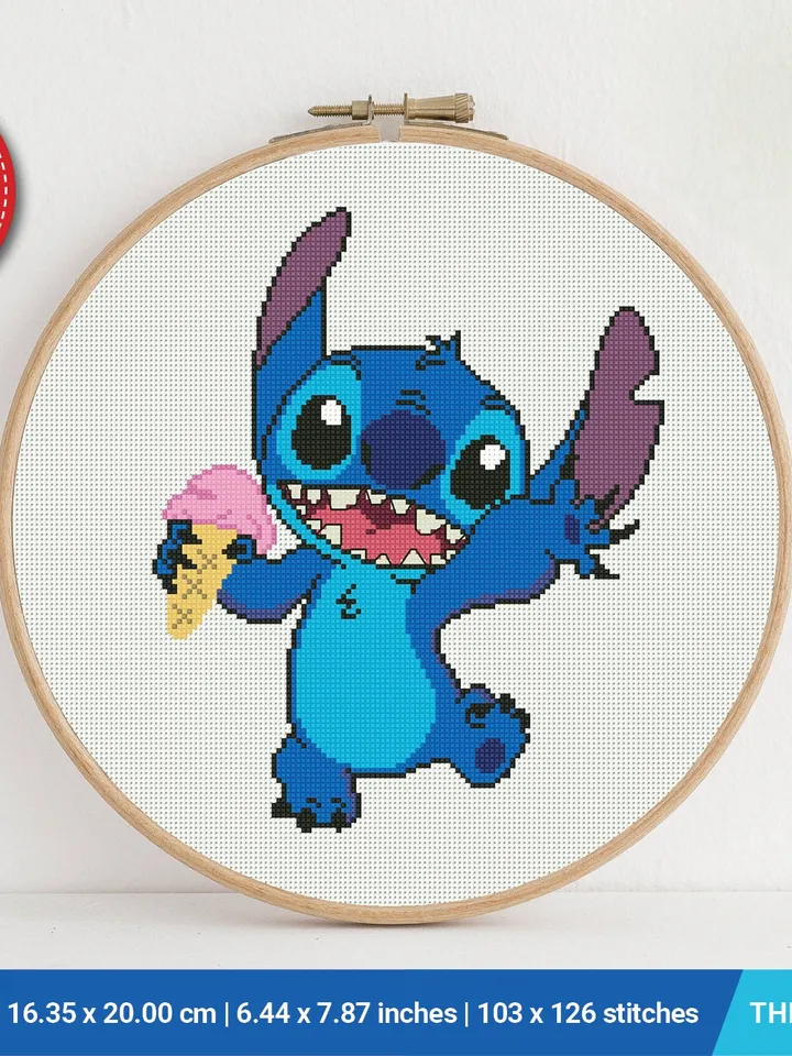 Lilo and Stitch Ice Cream cross stitch pattern, baby, Love Hawaii, Pink, nursery decor, counted, chart, gift DIY, embroidery, instant PDF