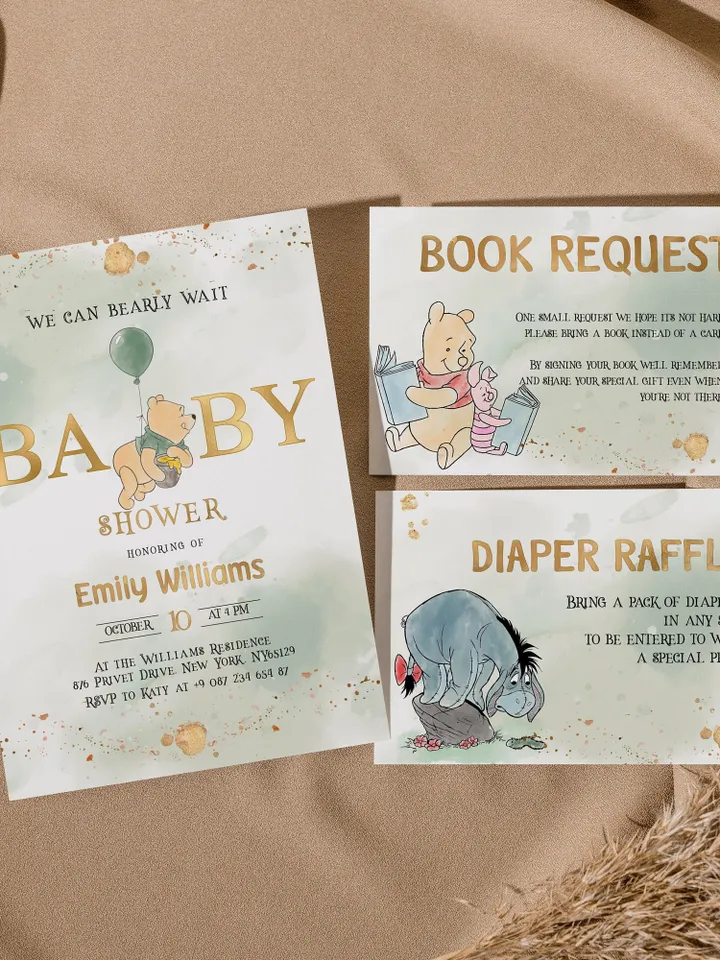 Classic Winnie Pooh Baby Shower Invitation Set; Neutral Baby Shower Template; Wizard Baby Shower Invite; Honey Bear Invite; Winnie Pooh wp9
