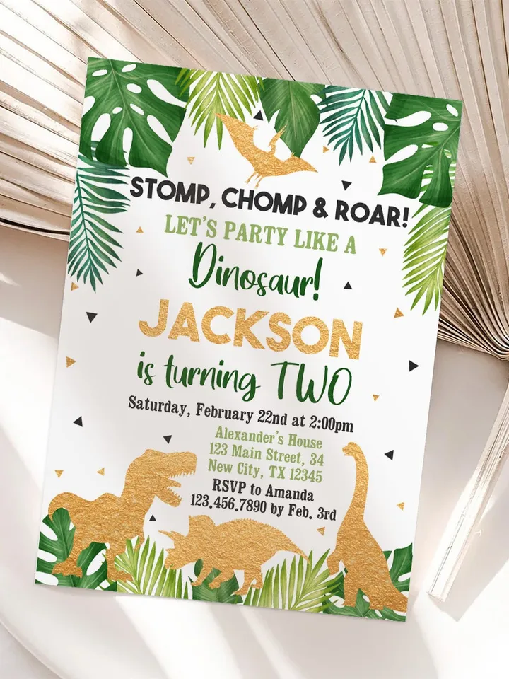 Dinosaur Birthday Invitation EDITABLE, Two Wild Birthday Invite, 2nd Dinosaur Party Invite Printable, Roar Invitation Instant Download
