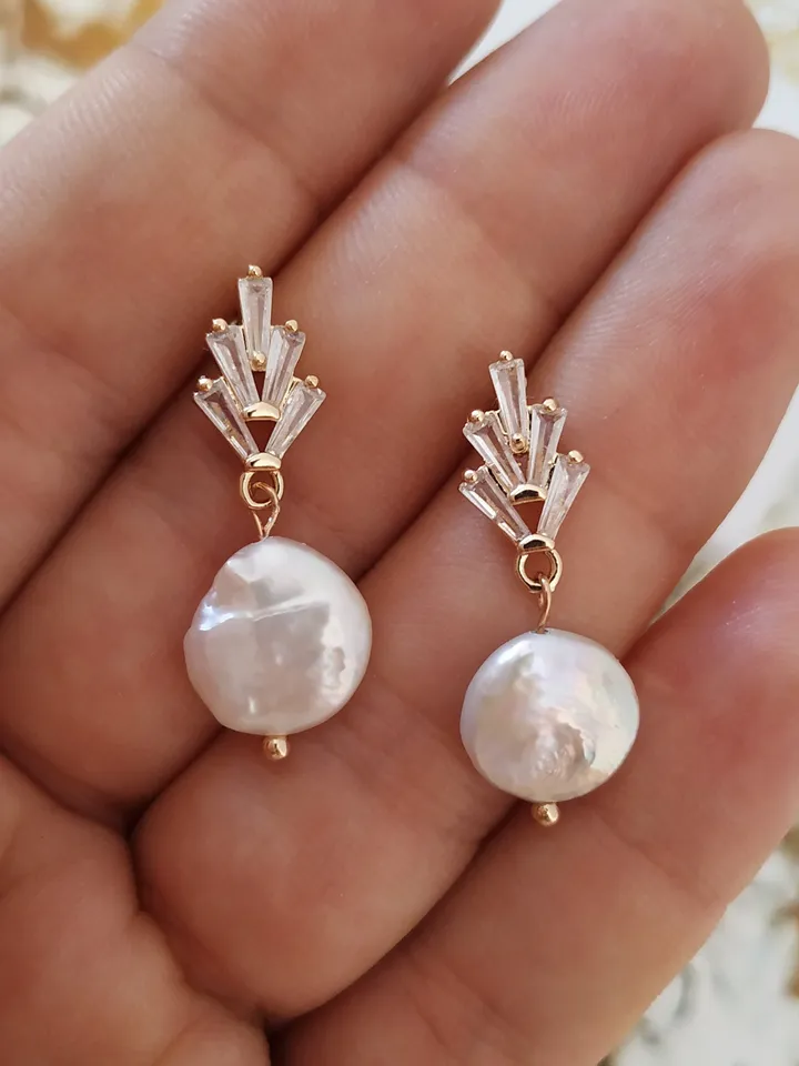 Art Deco Wedding Earrings, Baroque Freshwater Pearl Bridal Earrings, Boho Wedding Earrings, Retro Vintage Style Statement Jewelry, Jewellery