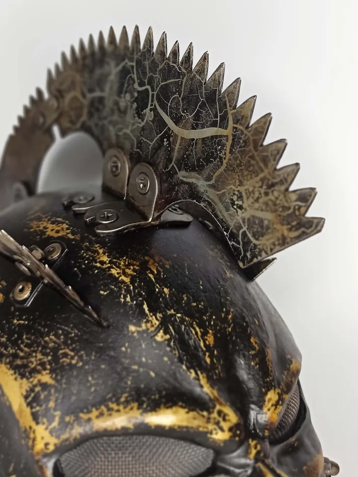 Skull helmet with metal mohawk