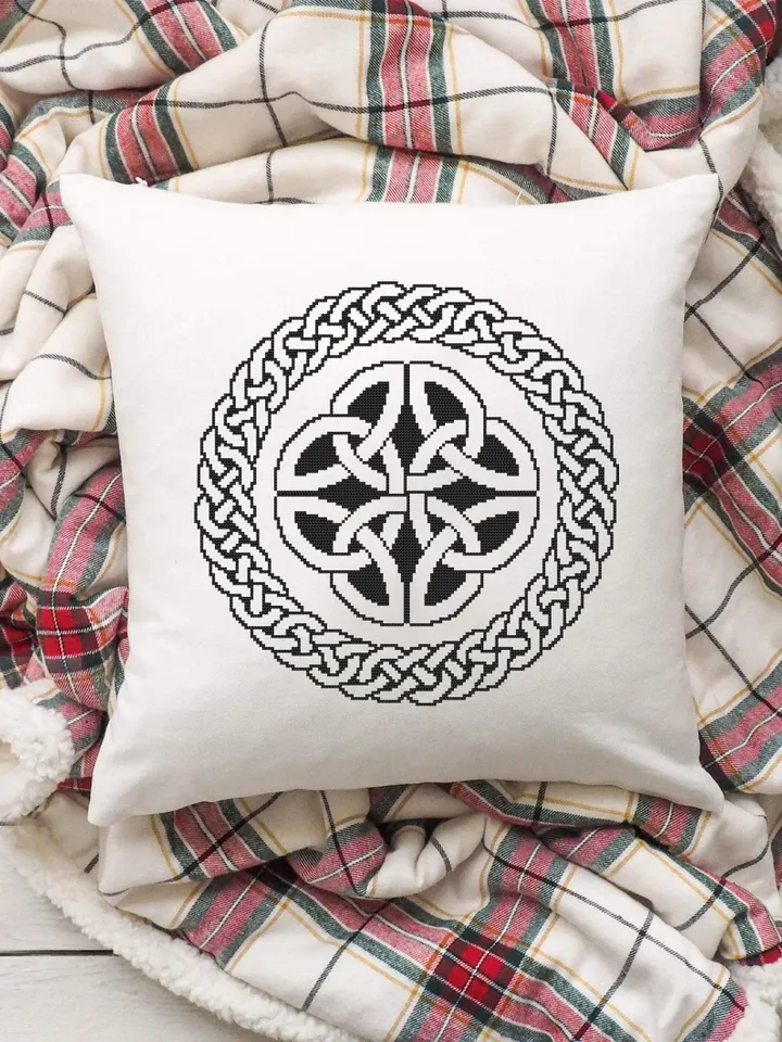 Celtic knot cross stitch pattern download PDF Mandala pattern digital PDF, Monochrome cross stitch chart, Celtic embroidery, Home decor #M70