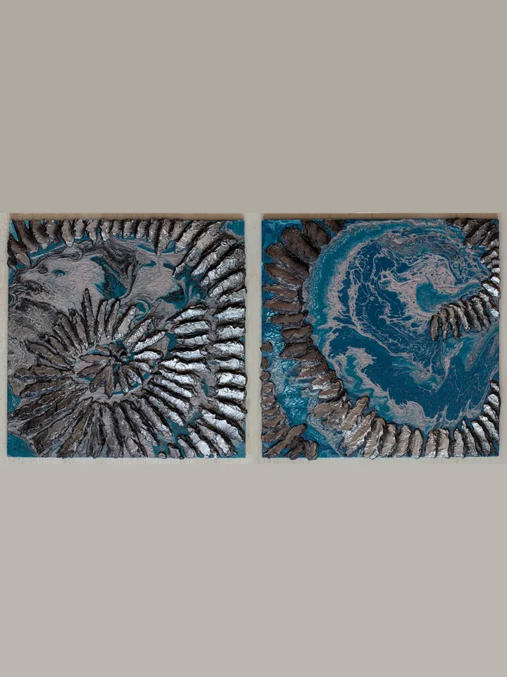 Waterscape wall art | Modern Abstract Sea Painting | 3D Effect Acrylic Art on MDF Board | Handmade Artwork | Blue Square painting | Modular painting