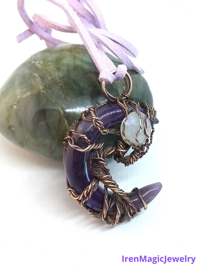 Pendant Moon Tree Of Life Amethyst Moonstone Magic Necklace