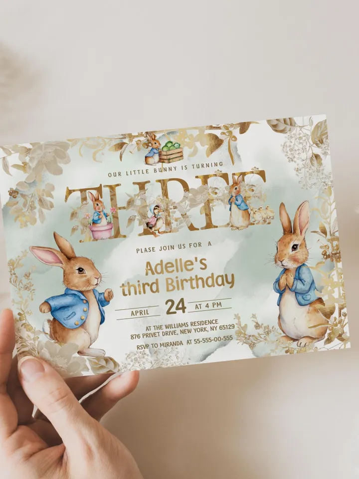 Editable and Printable Invitation template for 1st Baby Birthday party in Peter Rabbit style instant download and unlimited access pr888