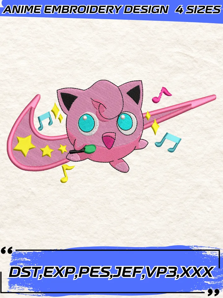 Swoosh Jiggly Puff Logo Embroidery Design,Pokemon Embroidery Design ,Machine Embroidery Design File, Pes, Dst, Jef, Vp3, Exp, Hus, Instant Download