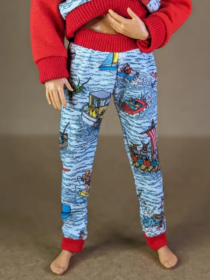 Handmade red & blue casual set (longsleeve, pants) for 12-inch fashion male dolls
