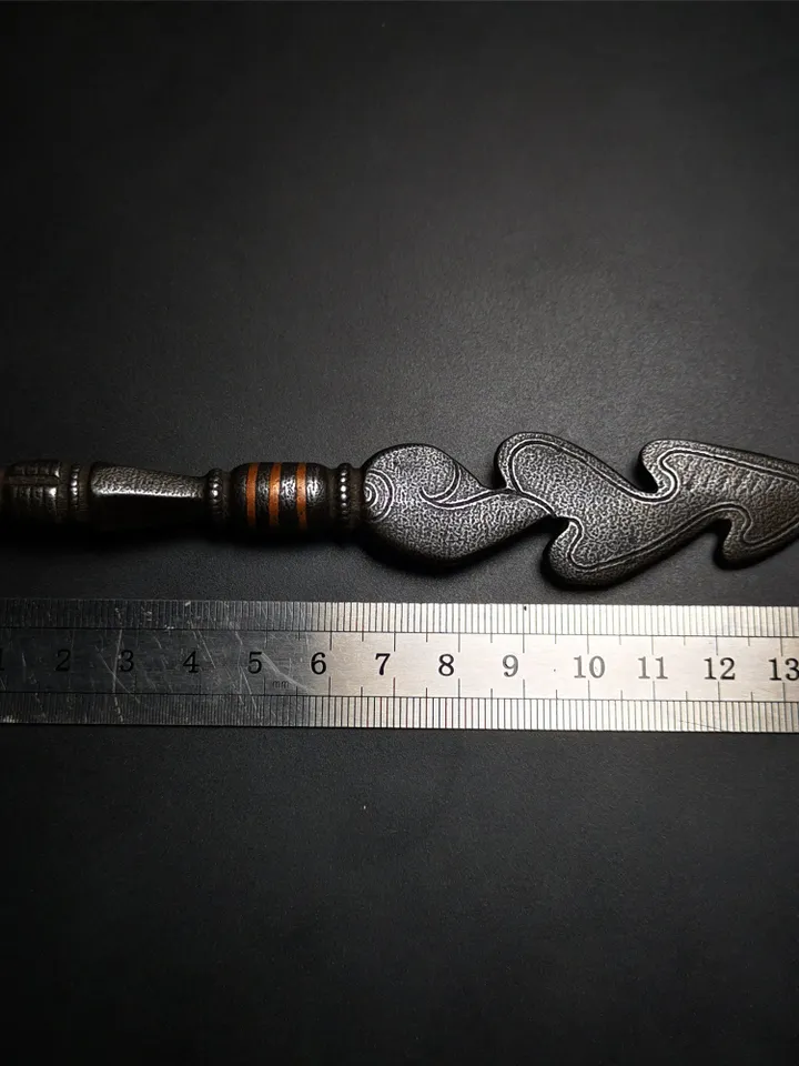 Gandhanra Tibetan Amulet Kila Dagger (Dorje Phurba),Snake Spear,Dharma Ritual Altar Tool,Made of Cold Iron inlaid with Copper
