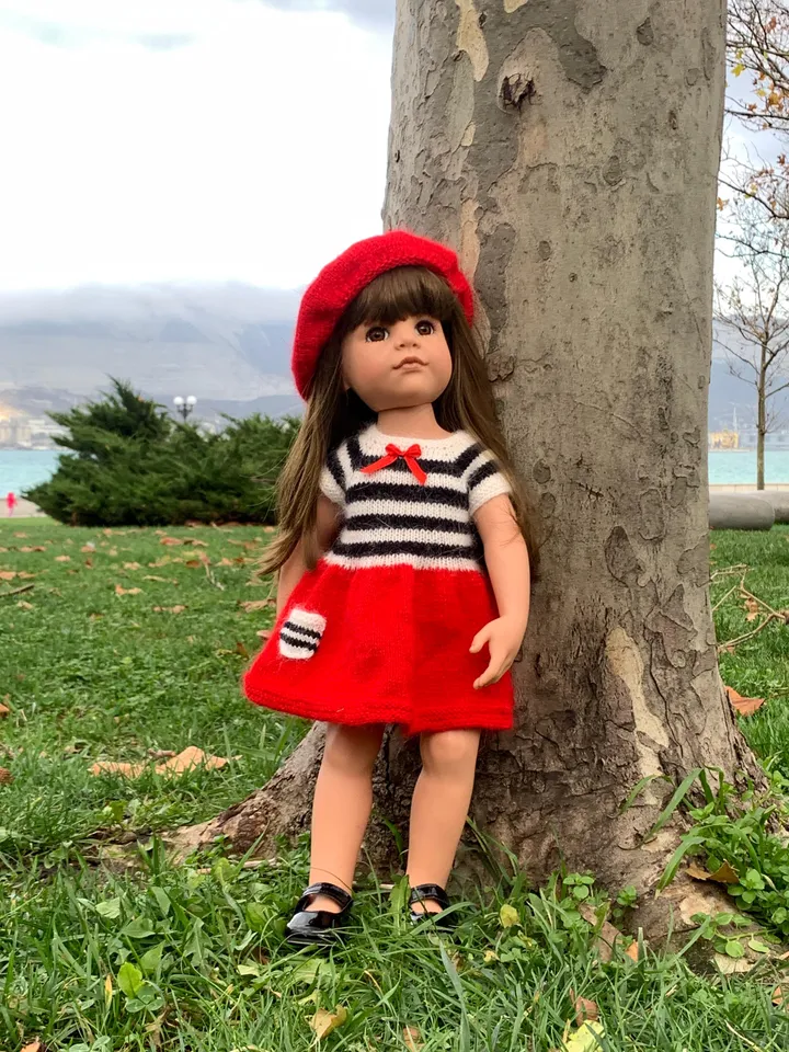 GOTZ SET Doll French dress & Beret: Exclusive Handmade Outfit, American Girl, OOAK