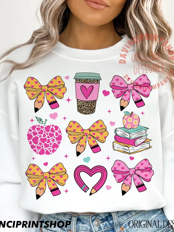 Teacher Valentine Coquette Png, Valentine Teacher Png, Retro Teacher Gift, Teacher Valentine Shirt Design, Teacher png, Valentines Heart png