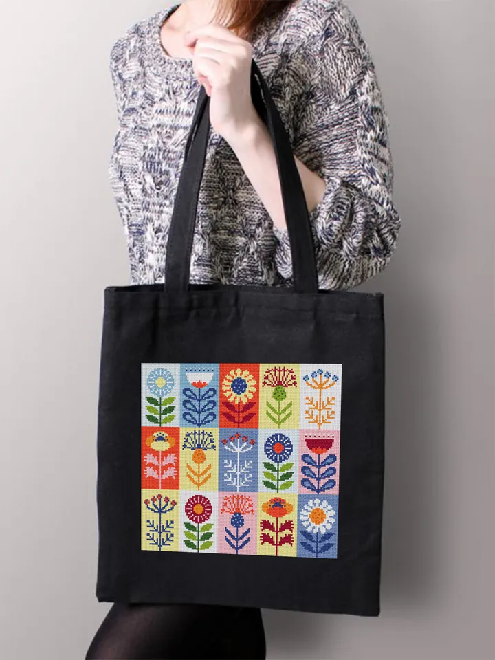 Folk flowers cross stitch pattern PDF download Scandinavian flower sampler, Patchwork cross stitch chart, Floral pattern digital PDF #P44