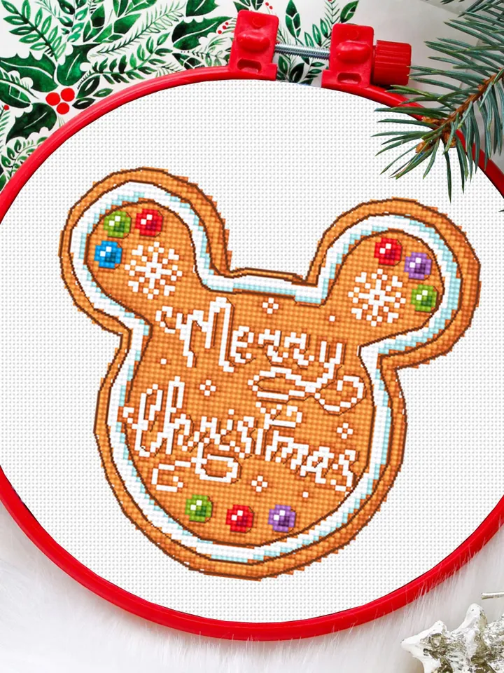 Christmas gingerbread cross stitch pattern download PDF, Mouse silhouette cross stitch chart, Small cross stitch Gingerbread ornament #N87