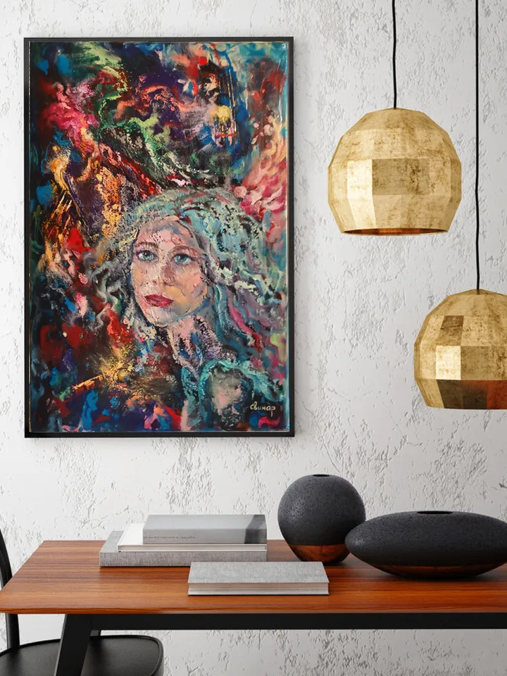 Abstract Art Original Oil Painting on Canvas Music Angel Artist Svinar Oksana