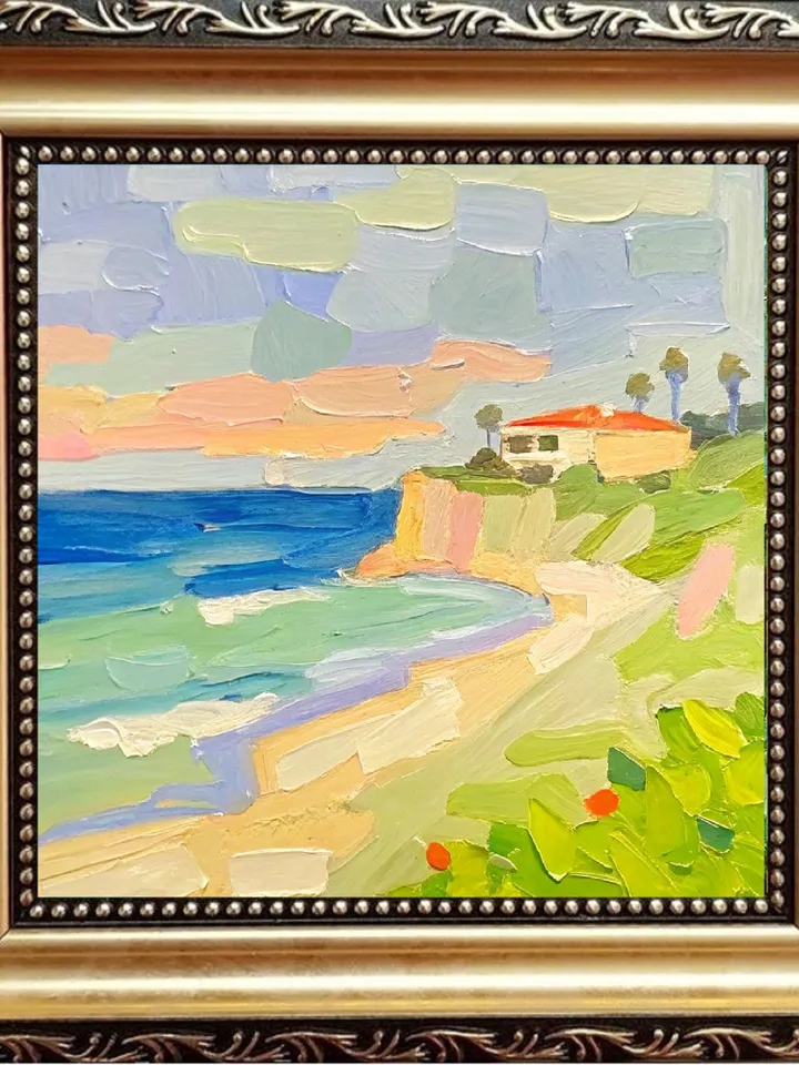 Seascape Painting Carmel Beach Original Art Monterey Abstract landscape Impasto Oil Painting Gift by ArtProkopaloSv