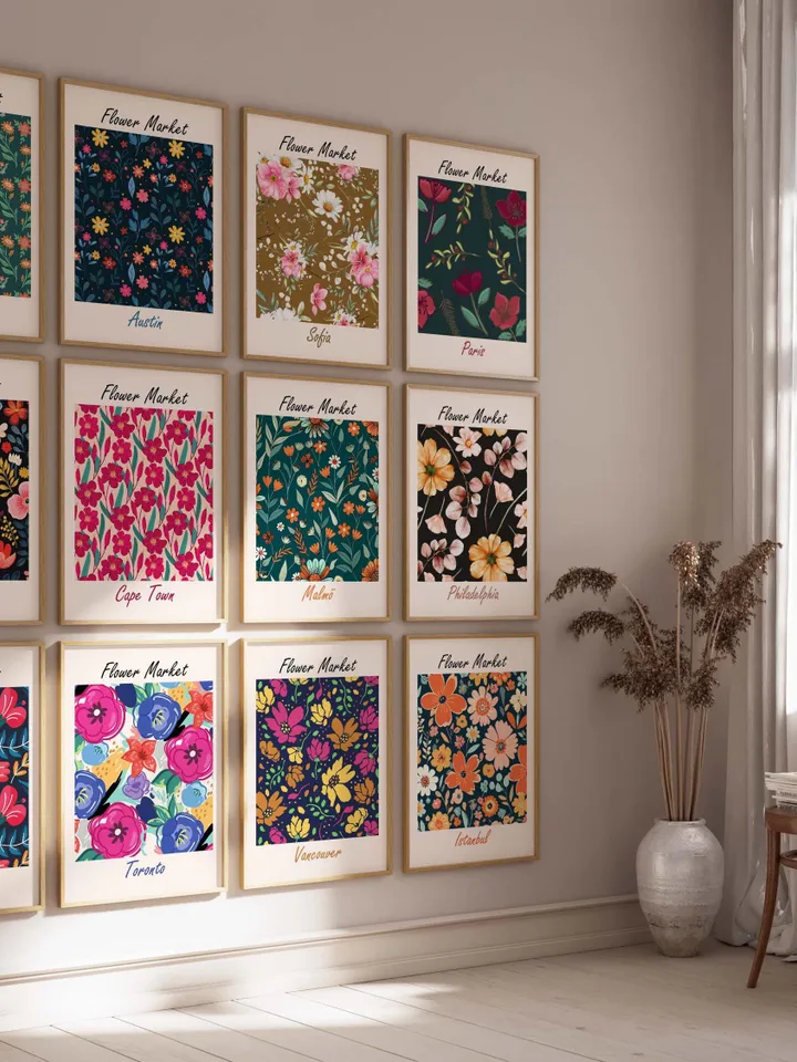 Flower Market Print Set of 3200 Flower Gallery Wall Set, Trendy Floral Posters Colorful Art Print Bundle, Botanical Art Set,Digital Download