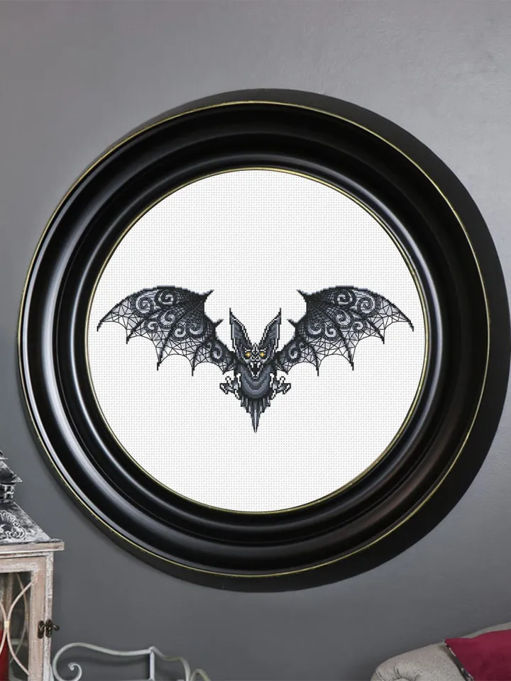 Gothic Bat cross stitch pattern download PDF Fantasy animal cross stitch chart, Vampire Bat ornament embroidery PDF, Blackwork patterns #D14