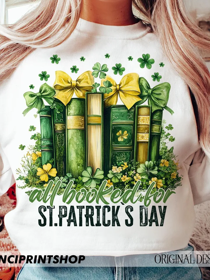 All Booked For St. Patrick's Day Png, Coquette St Patty's Day png, Lucky png, Retro St Patricks Day PNG, Book Lover png, Irish png, Retro