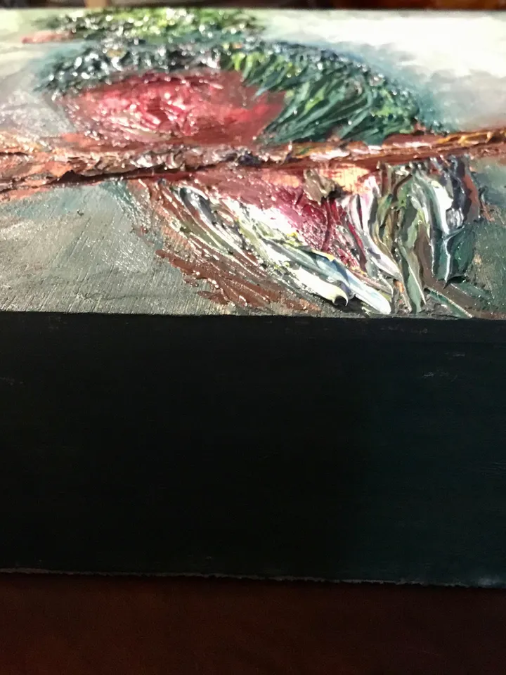 Quetzal bird,original oil impasto style painting on wooden box ,birds painting,exotic birds painting,wall decoration,unique gifts.