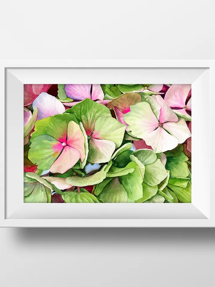 Watercolor picture with hortense, Watercolor digital file, Art print from the original painting, Poster with flowers
