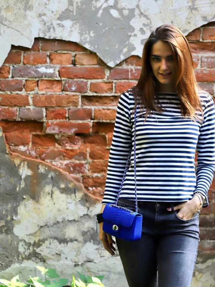 Royal Blue Crossbody Bag Genuine Python Skin | Adjustable Chain Classy Elegant Bright Blue Crossbody Small Lady Summer Bag | Python Purse