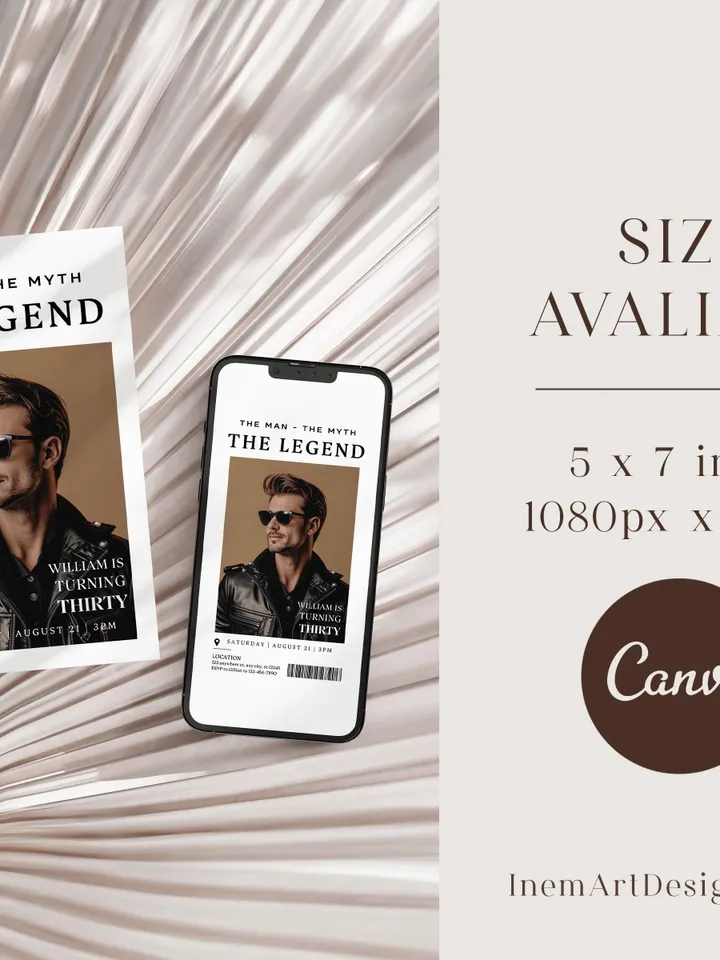 The Man The Myth The Legend 30th Birthday Invitation, THIRTY, Editable Printable, 30th Party Text Invite, Instant Download, Canva Template