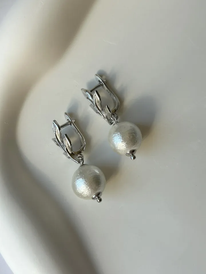 Wedding earrings, japanese cotton pearl earrings, handmade earrings