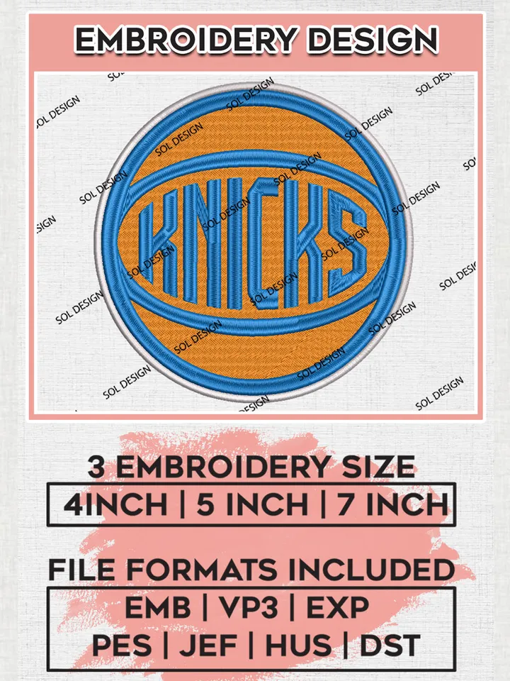 NBA Knicks Ball Logo Embroidery Designs, New York Knicks Team Logo Embroidery, Basketball Team Logo Embroidery Files, NBA Team, 3 sizes, Machine embroidery Files, Digital Download