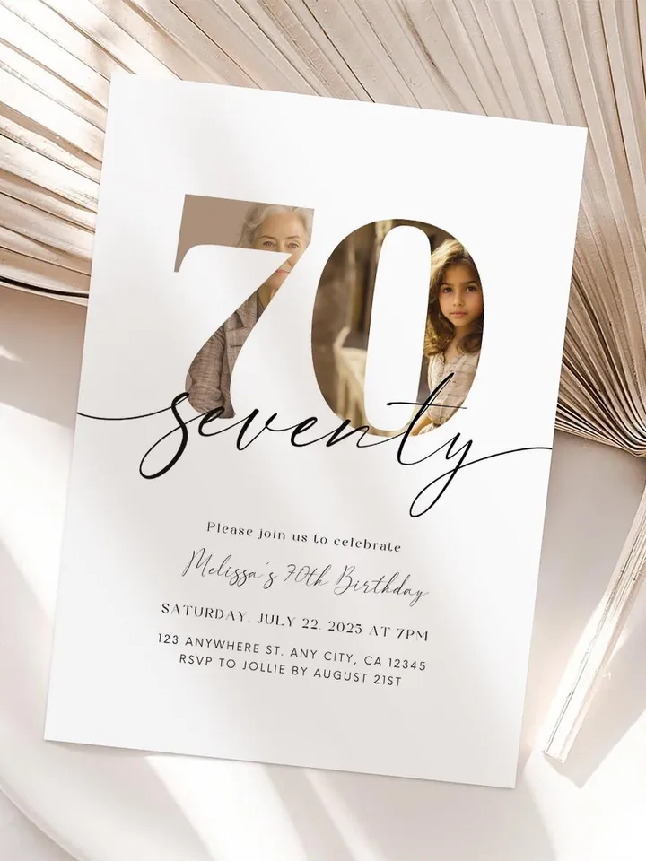 70th Birthday Invitation Template 70th Digital Invite Instant Download Seventy Year Old Minimalist Boho Seventieth Birthday Printable Canva