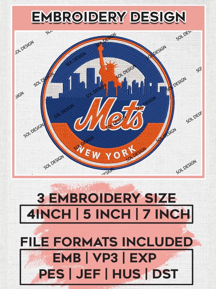 MLB New York Mets City Machine Embroidery Design Files, MLB New York Mets Team Embroidery, MLB Teams, 3 sizes, MLB Machine embroidery designs, Digital Download