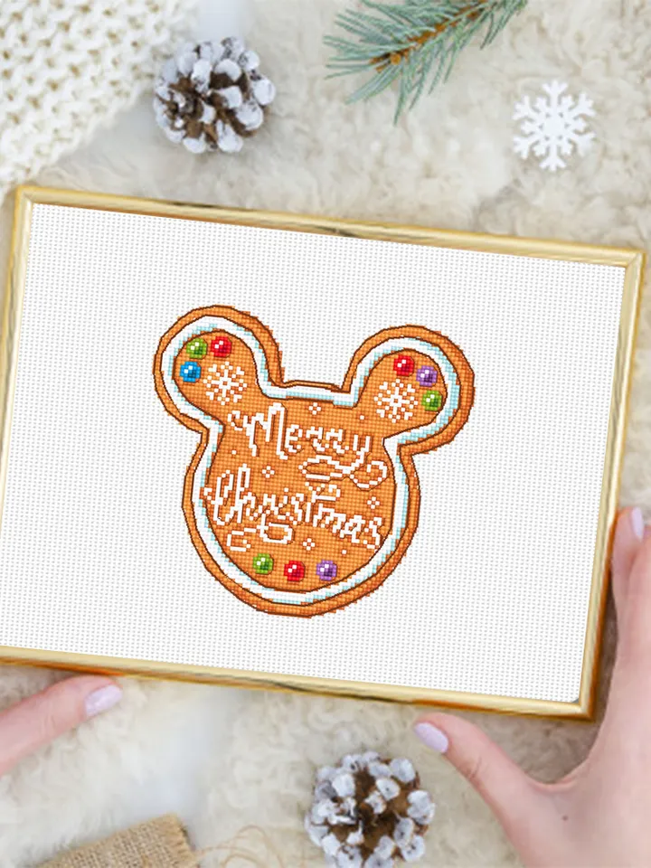 Christmas gingerbread cross stitch pattern download PDF, Mouse silhouette cross stitch chart, Small cross stitch Gingerbread ornament #N87
