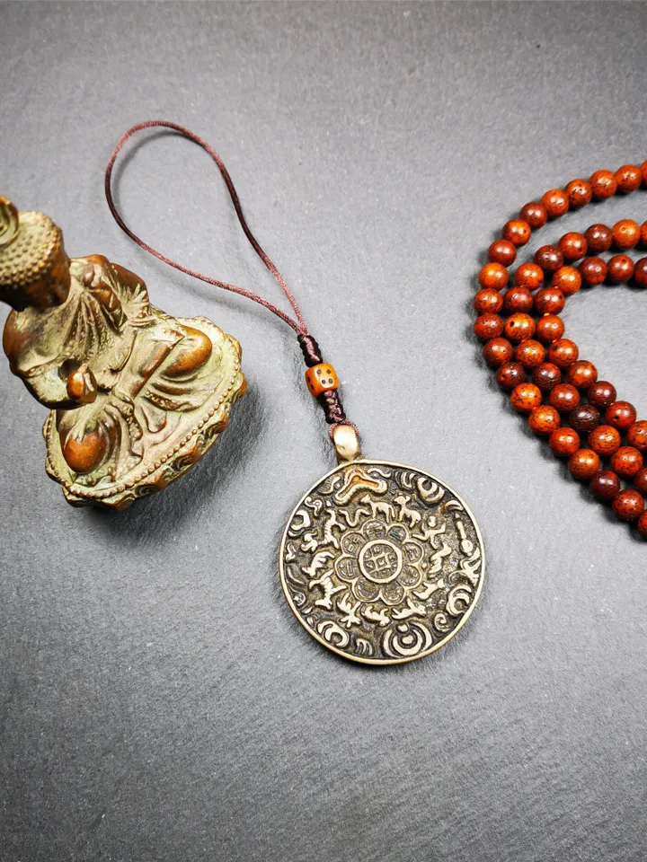 Gandhanra Antique Tibetan Buddhist Astrological Mandala,Calendar Badge,Melong Mirror,SIPAHO Amulet(srid pa ho),Made of Thokcha,60 Years Old