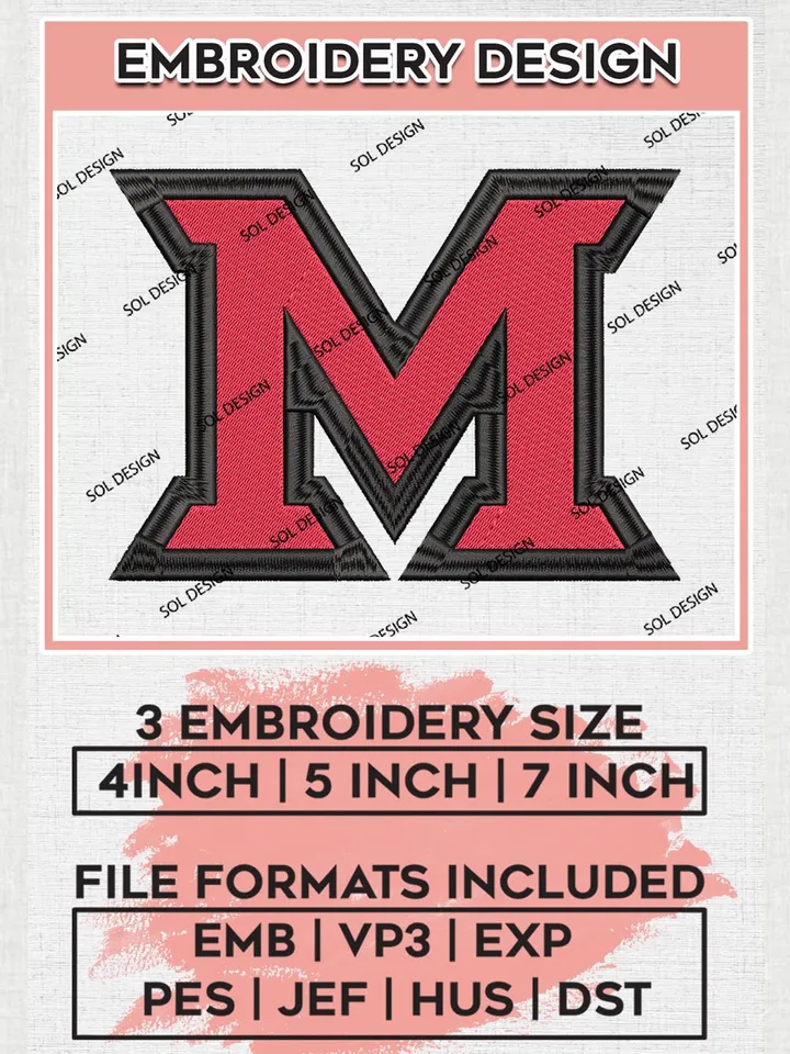Miami RedHawks Logo Machine Embroidery Design, NCAA Miami RedHawks Embroidery Design Design files, NCAA Embroidery Designs, NCAA Machine Embroidery Designs, Digital Download