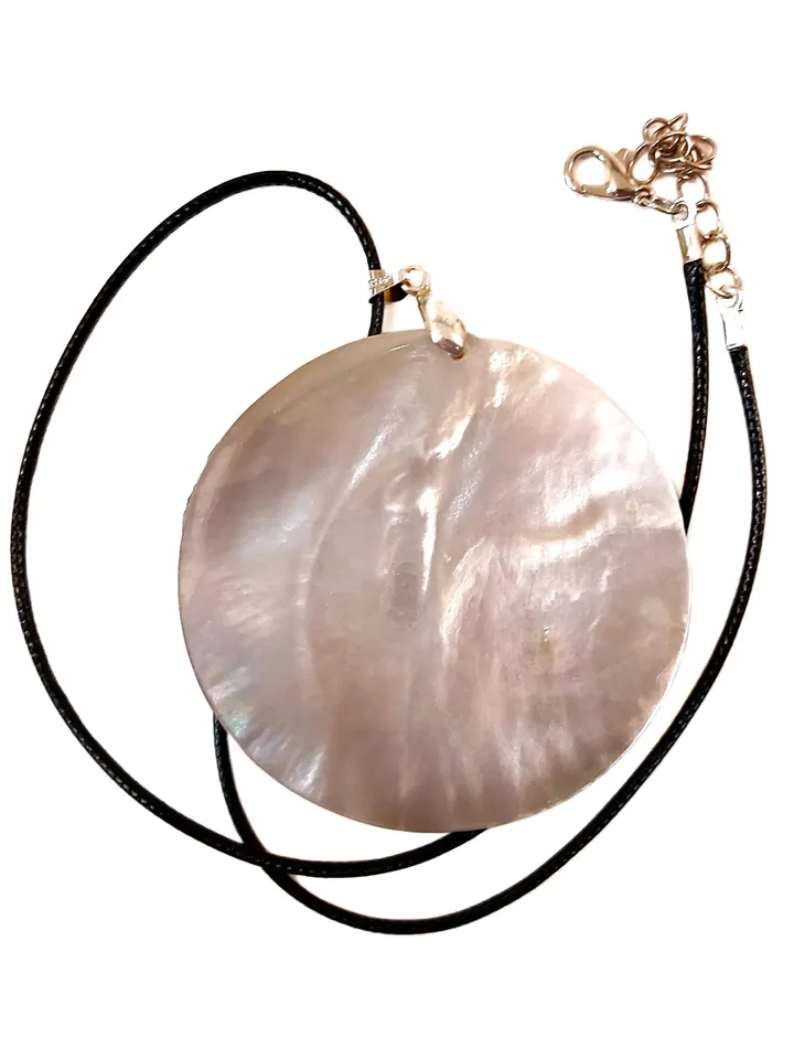 Mother-of-pearl Russian hand-painted necklace pendant. Jewelry. Abstraction. Kandinsky. Hand paint mother of pearl necklace.