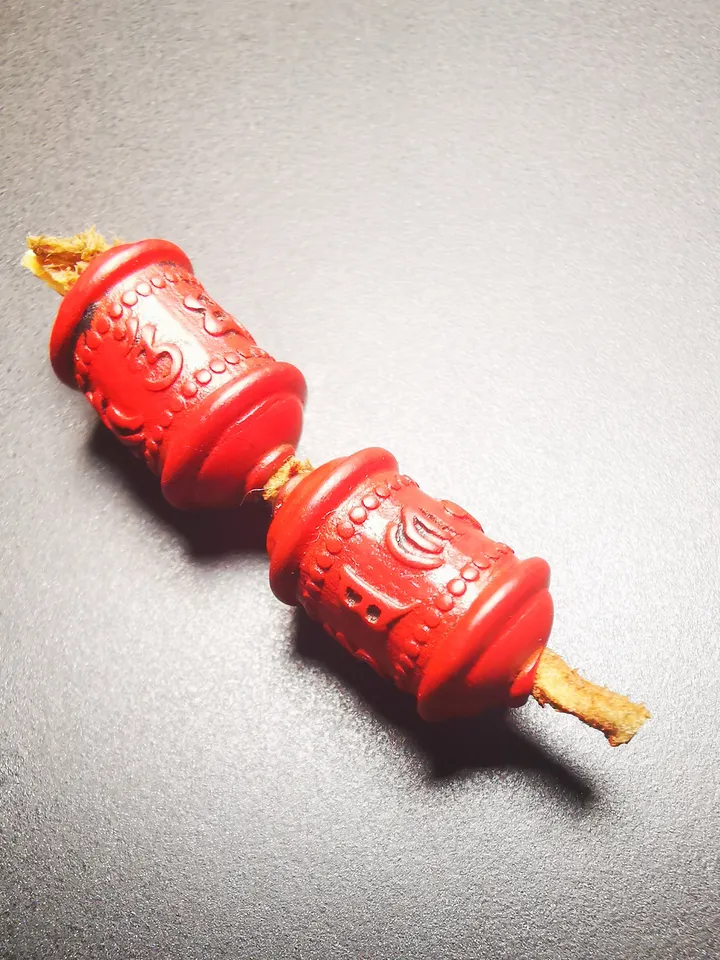 Gandhanra Handmade Antique Tibetan Amulet,Mini Prayer Wheel Bead Pendant for Mala,Made of Cinnabar