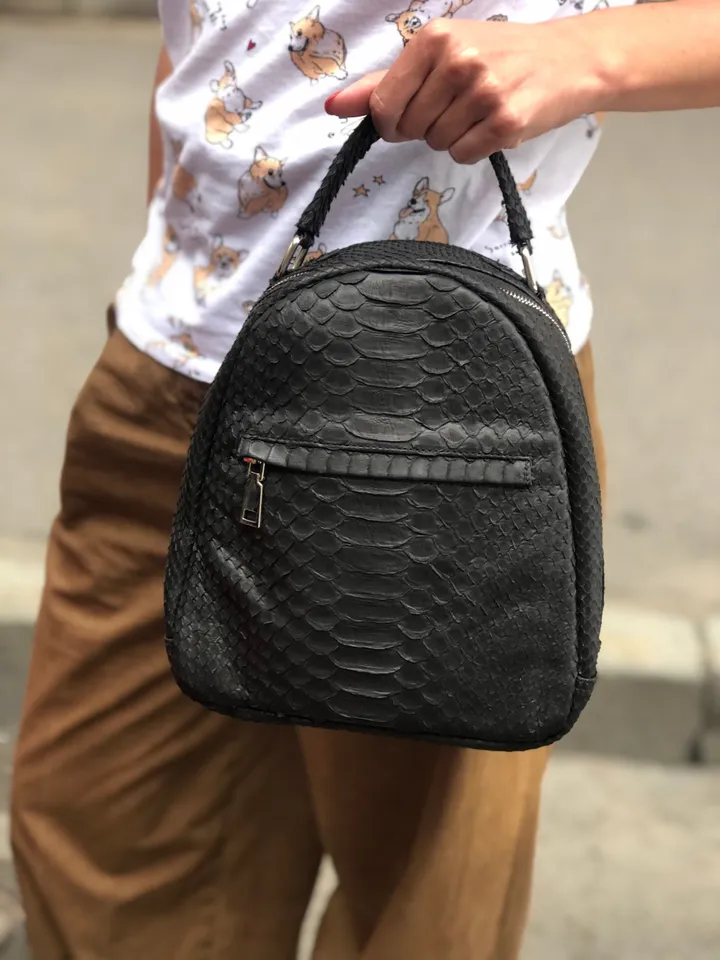 Genuine Python Skin Black Backpack | Exotic Leather Bags | Women Sport Chic Leather BackPack | Backpack For Girls | Handmade Backpacks