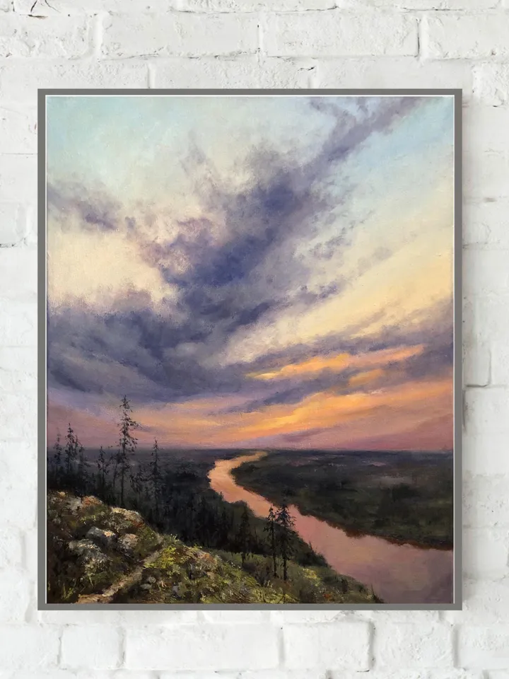 Sunset Oil Painting Original Art Sunset Landscape Painting