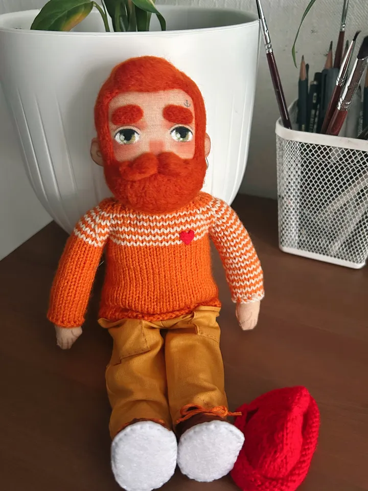 Textile doll sailor with ginger hair
