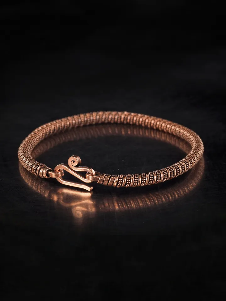Narrow wire wrapped copper bracelet Unique metal bangle Handmade jewelry