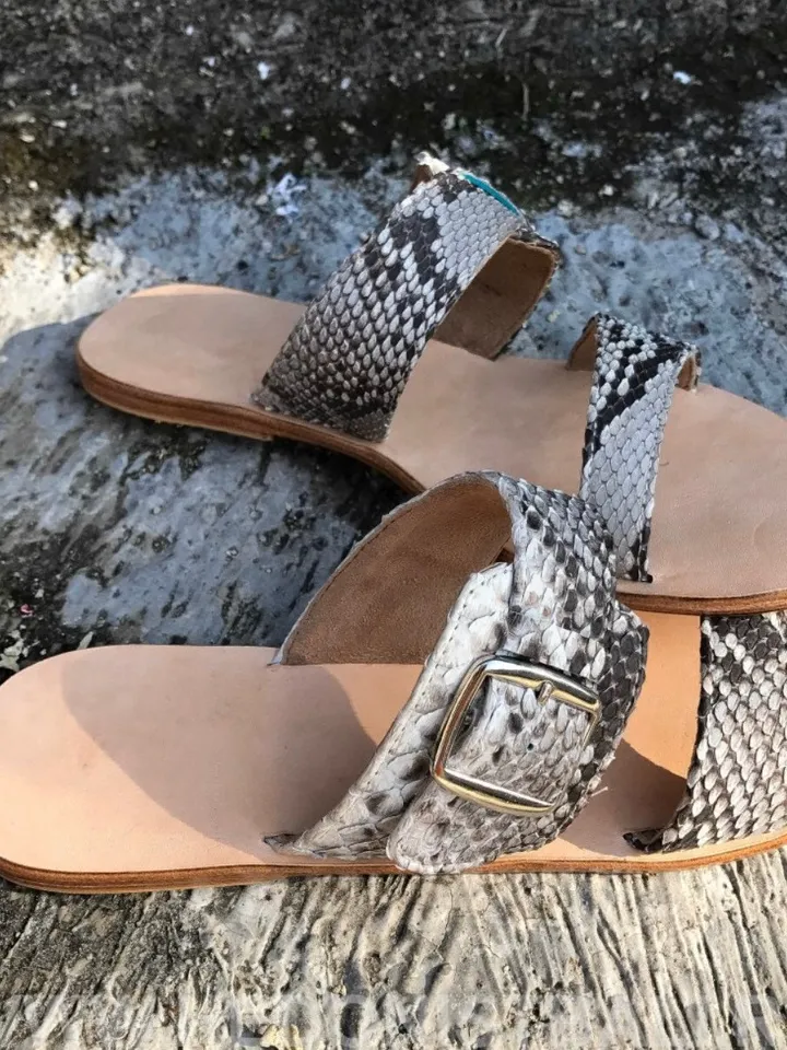 Python skin sandal | Women summer sandals | leather flops | genuine python skin shoes | summer shoes | flat woman shoes | designer sandal