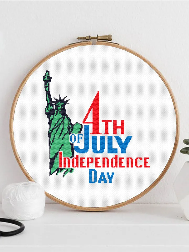 Independence Day July 4 cross stitch pattern PDF download Patriotic cross stitch chart, USA embroidery, Statue of Liberty cross stitch #T16