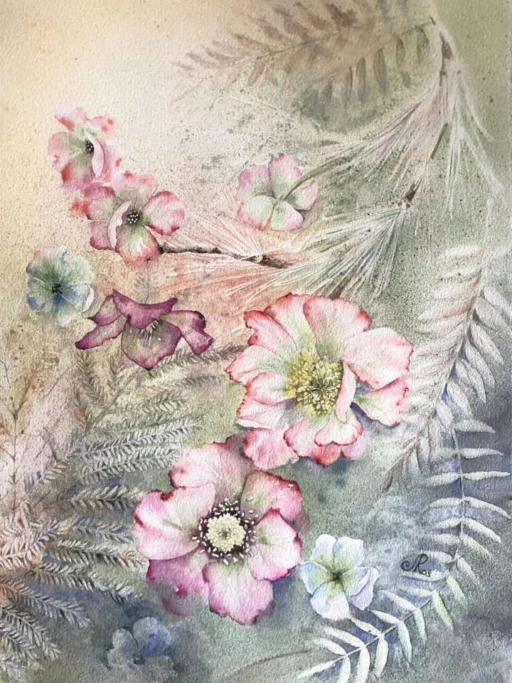Wildflowers Original Painting Floral Watercolor Painting Neutral Beige Floral Art