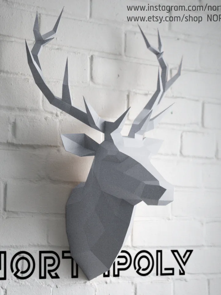 Papercraft Deer Head 2, Digital Template, PDF Download, Gurko, 3D Low Poly, Pepakura, DIY Origami Sculpture, Paper Decor, DIY Gift